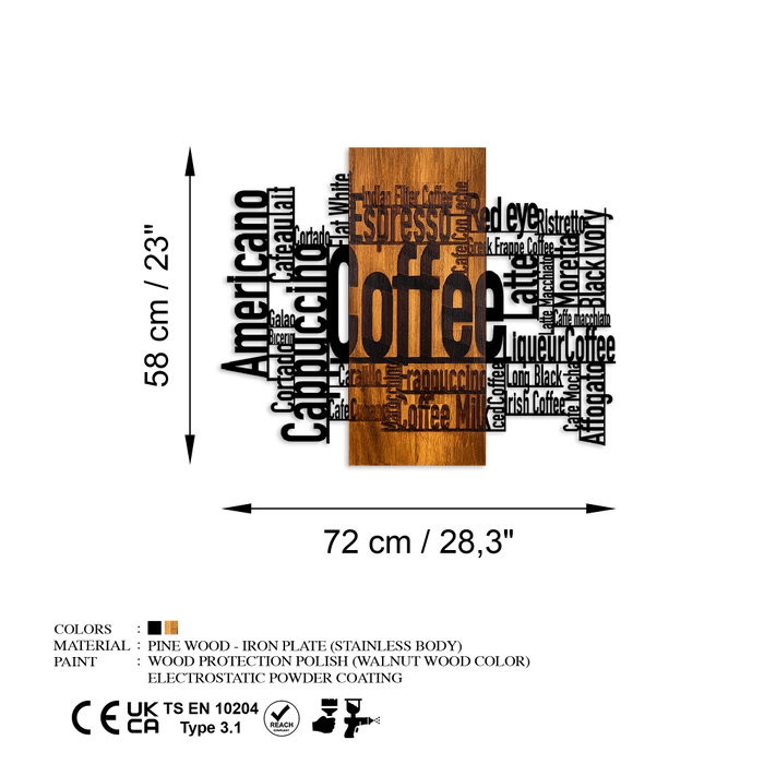 Wallity Coffee Mixed - Accesorio decorativo de pared en nogal y negro